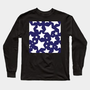 White star print on navy blue Long Sleeve T-Shirt